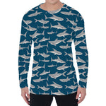White Shark Pattern Print Men's Long Sleeve T-Shirt