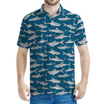 White Shark Pattern Print Men's Polo Shirt