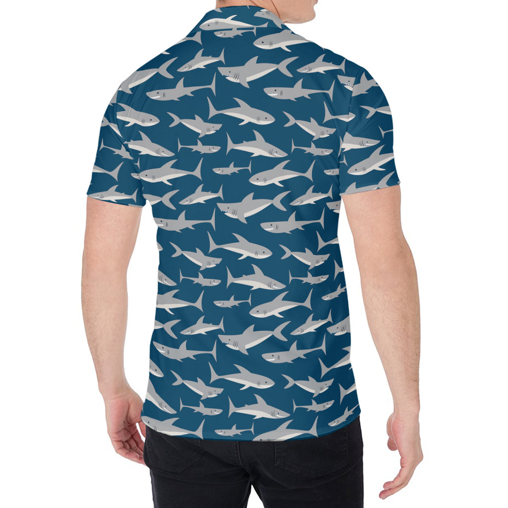 White Shark Pattern Print Men's Shirt