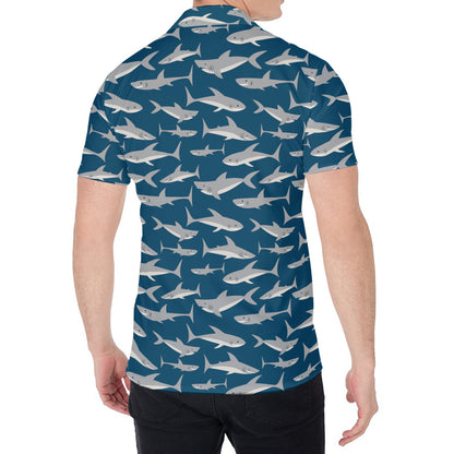White Shark Pattern Print Men's Shirt