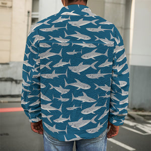 White Shark Pattern Print Men's Shirt Jacket