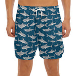 White Shark Pattern Print Men's Split Running Shorts