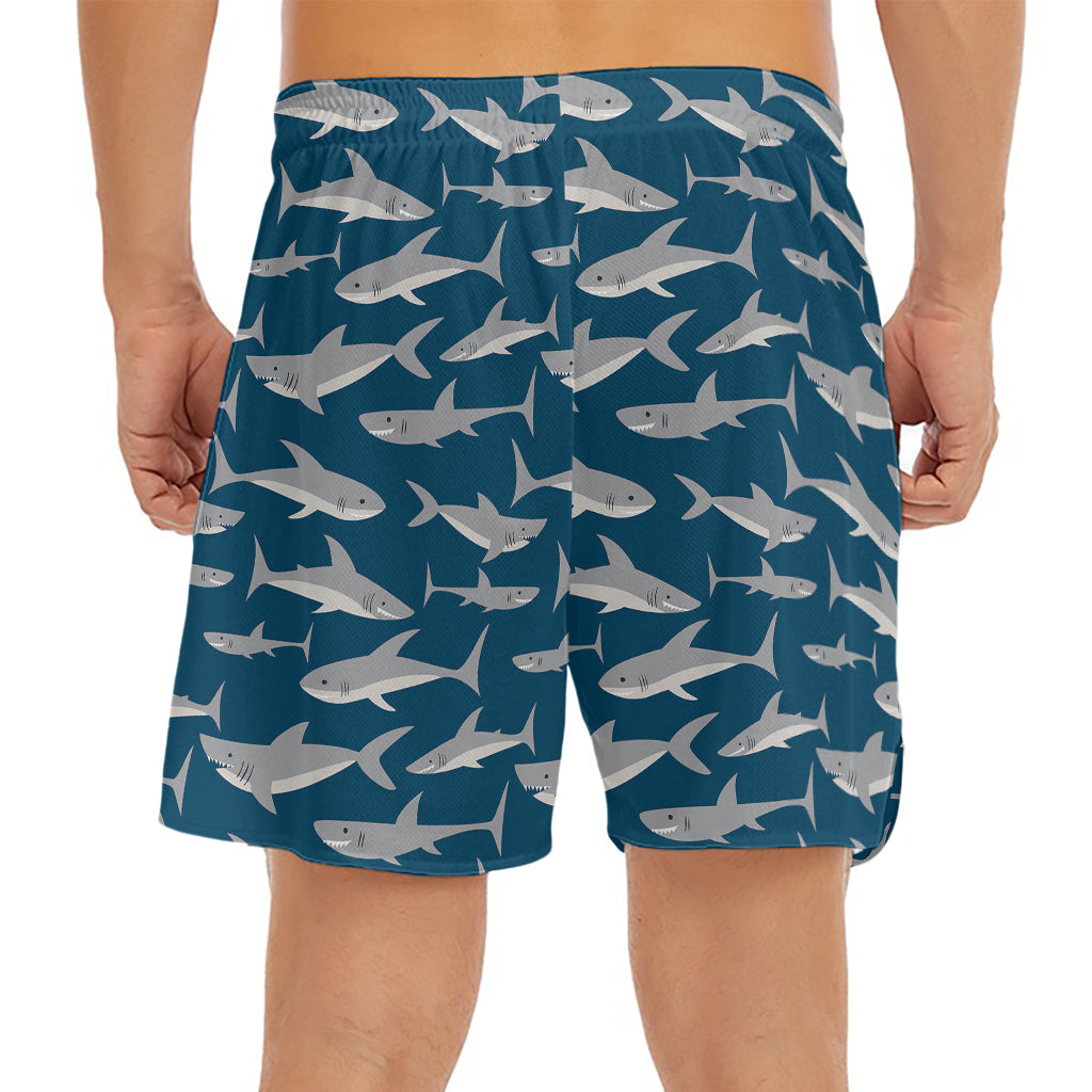 White Shark Pattern Print Men's Split Running Shorts