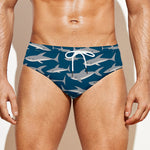 White Shark Pattern Print Men's Swim Briefs