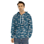 White Shark Pattern Print Men's Velvet Pullover Hoodie