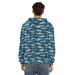 White Shark Pattern Print Men's Velvet Pullover Hoodie