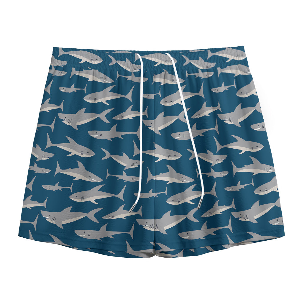 White Shark Pattern Print Mesh Shorts
