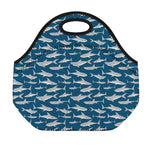 White Shark Pattern Print Neoprene Lunch Bag