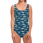 White Shark Pattern Print One Piece Swimsuit