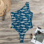 White Shark Pattern Print One Shoulder Bodysuit