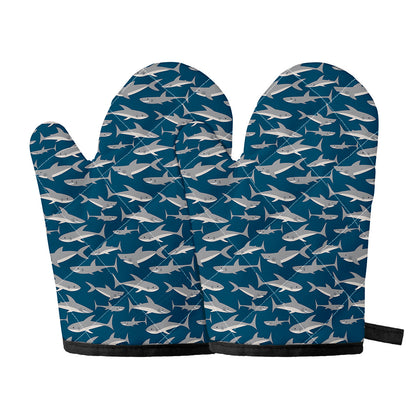 White Shark Pattern Print Oven Mitts