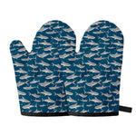 White Shark Pattern Print Oven Mitts