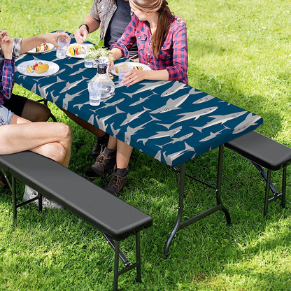 White Shark Pattern Print Picnic Table Cover