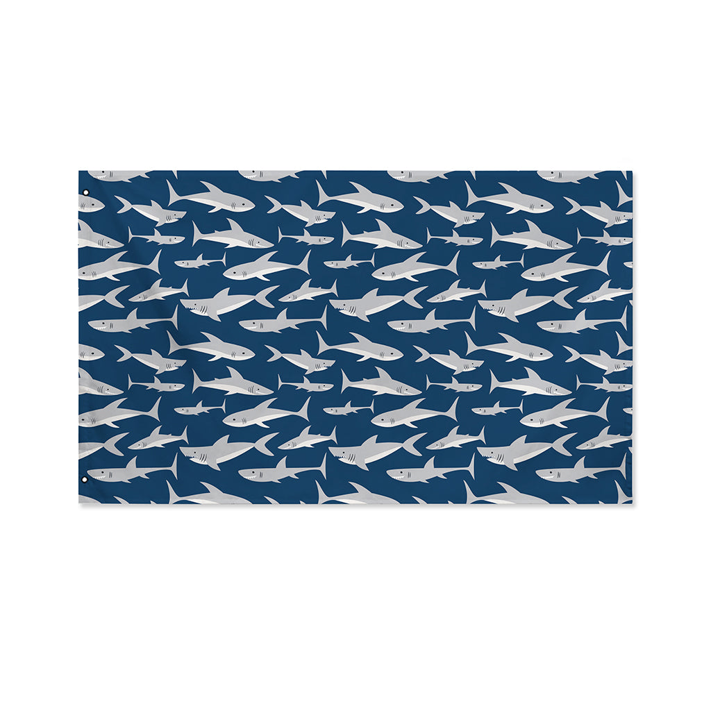 White Shark Pattern Print Polyester Flag