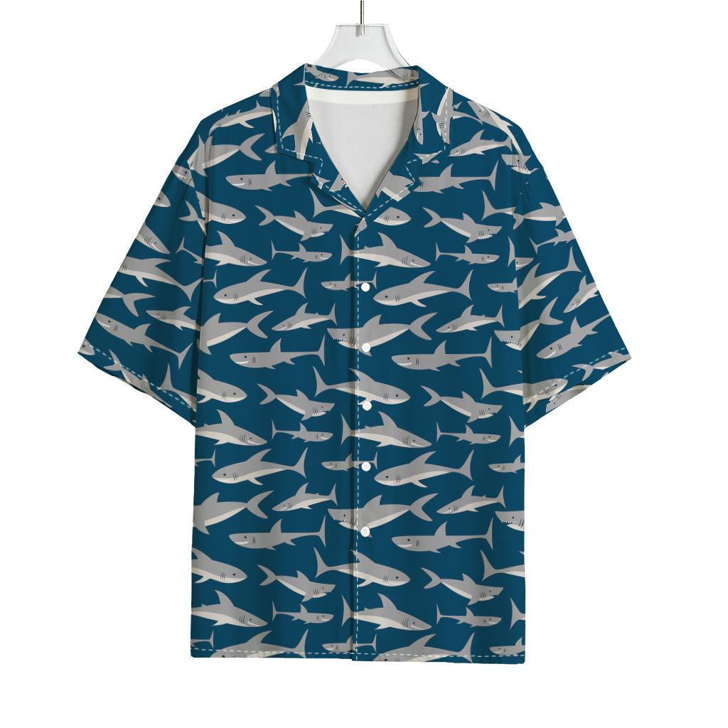 White Shark Pattern Print Rayon Hawaiian Shirt