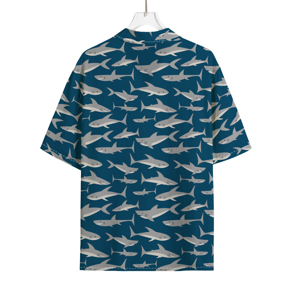 White Shark Pattern Print Rayon Hawaiian Shirt