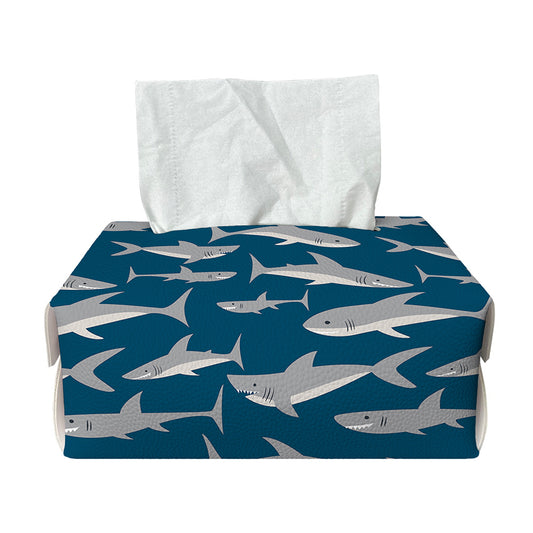 White Shark Pattern Print Rectangle Tissue Box Cover