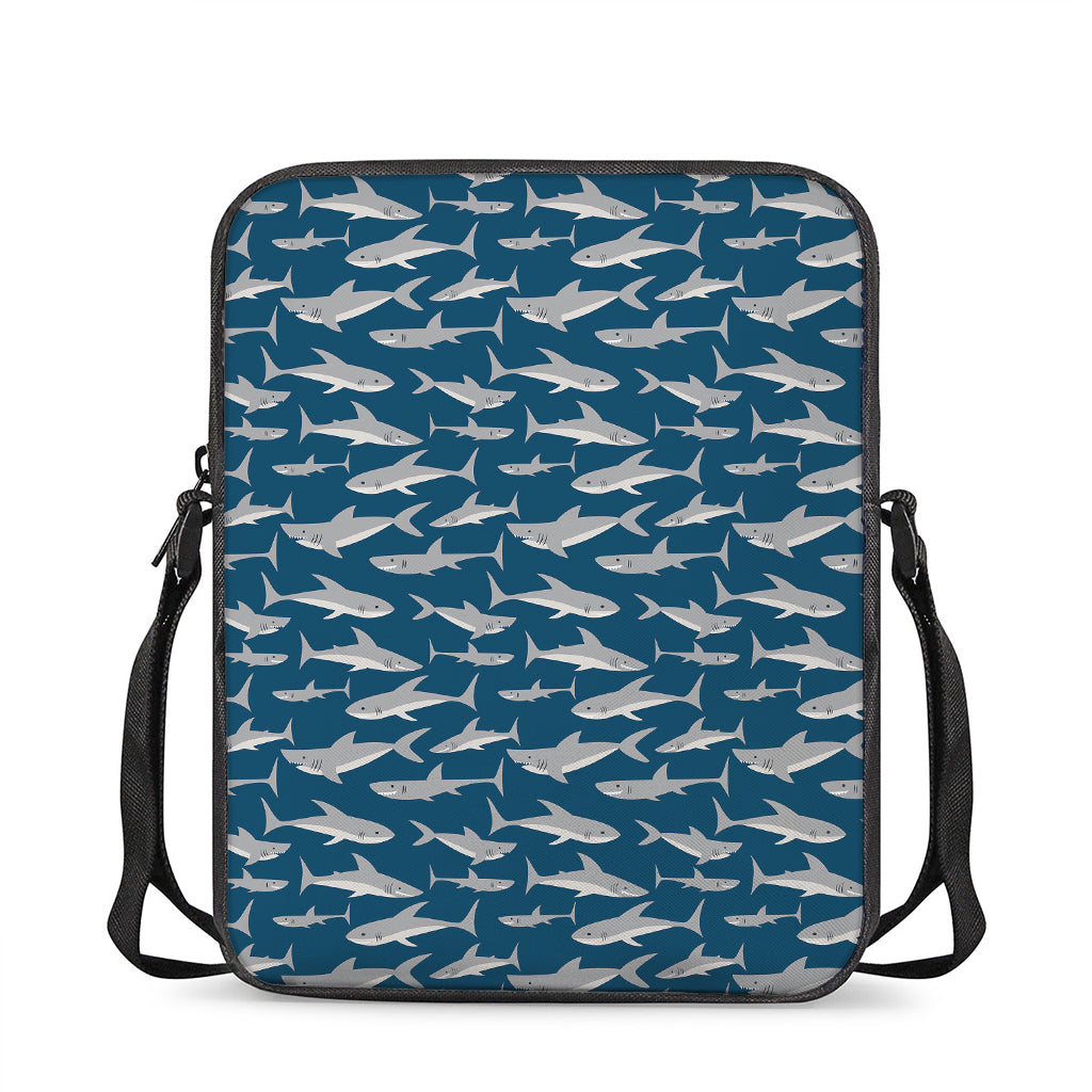 White Shark Pattern Print Rectangular Crossbody Bag