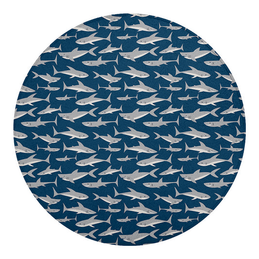 White Shark Pattern Print Round Blanket