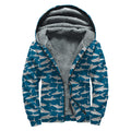 White Shark Pattern Print Sherpa Lined Zip Up Hoodie