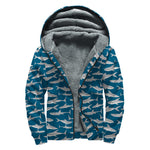 White Shark Pattern Print Sherpa Lined Zip Up Hoodie