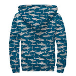 White Shark Pattern Print Sherpa Lined Zip Up Hoodie