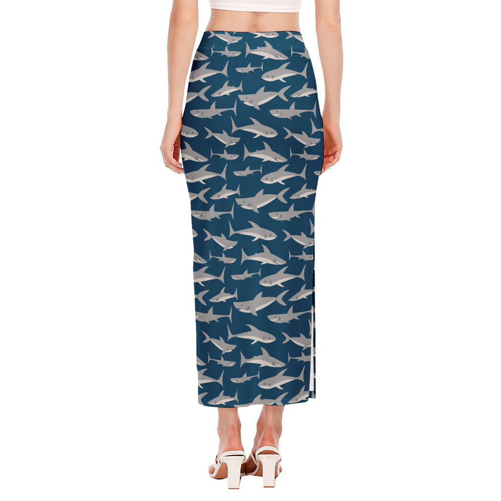 White Shark Pattern Print Side Slit Maxi Skirt