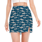 White Shark Pattern Print Side Slit Mini Skirt