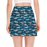 White Shark Pattern Print Side Slit Mini Skirt