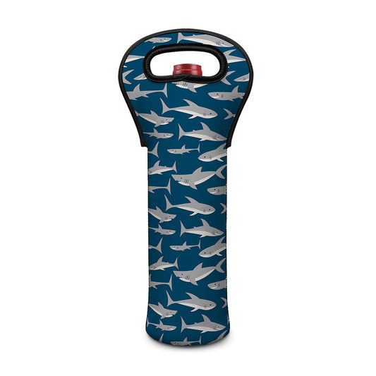 White Shark Pattern Print Single Neoprene Wine Tote