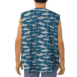 White Shark Pattern Print Sleeveless Baseball Jersey