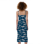 White Shark Pattern Print Slim Fit Midi Cami Dress