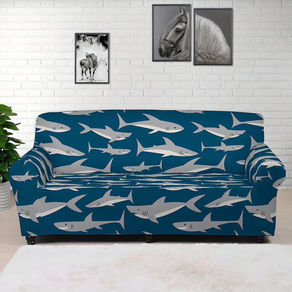 White Shark Pattern Print Sofa Cover
