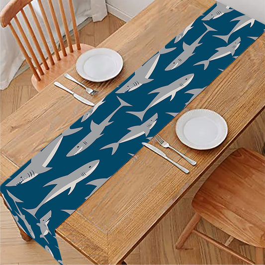 White Shark Pattern Print Table Runner