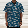 White Shark Pattern Print Textured Short Sleeve Shirt