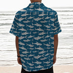 White Shark Pattern Print Textured Short Sleeve Shirt