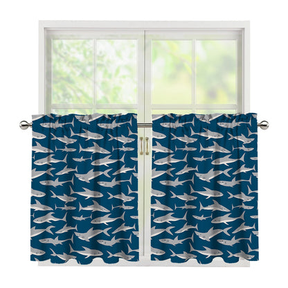 White Shark Pattern Print Tier Curtains