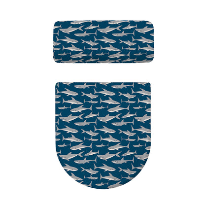 White Shark Pattern Print Toilet Lid And Tank Cover Set