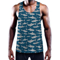 White Shark Pattern Print Men's Workout Tank Top