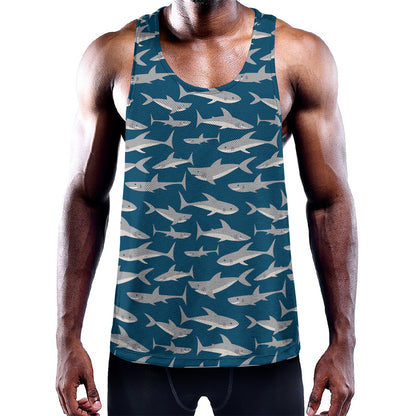 White Shark Pattern Print Training Tank Top