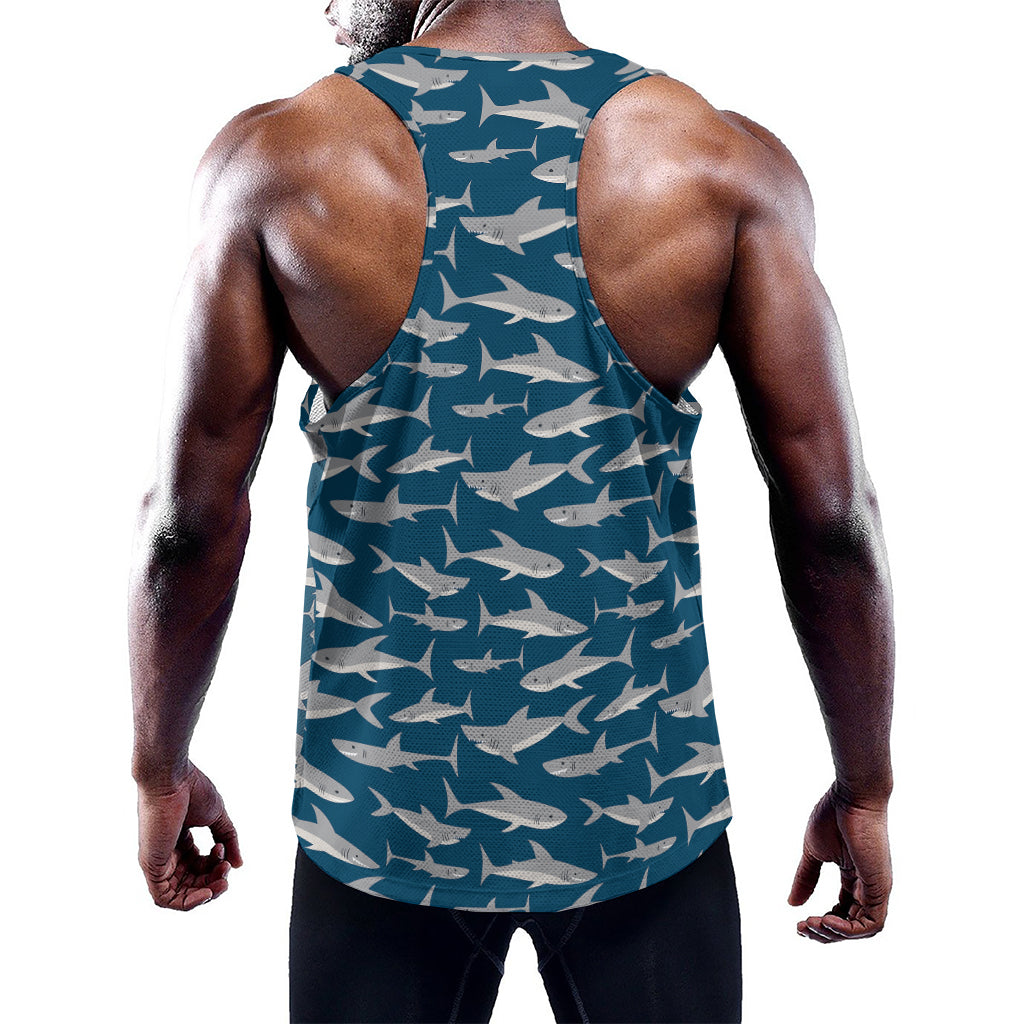 White Shark Pattern Print Training Tank Top