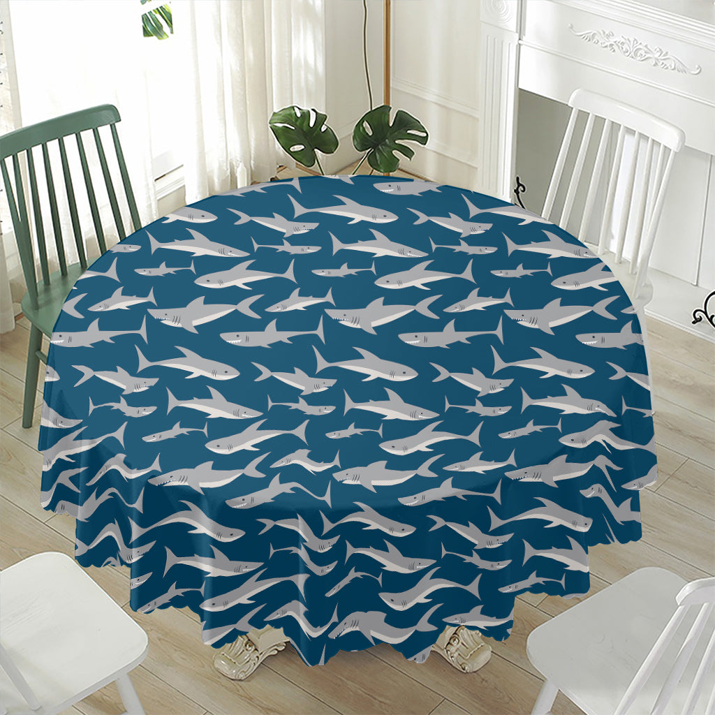 White Shark Pattern Print Waterproof Round Tablecloth