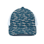 White Shark Pattern Print White Mesh Trucker Cap
