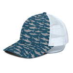 White Shark Pattern Print White Mesh Trucker Cap