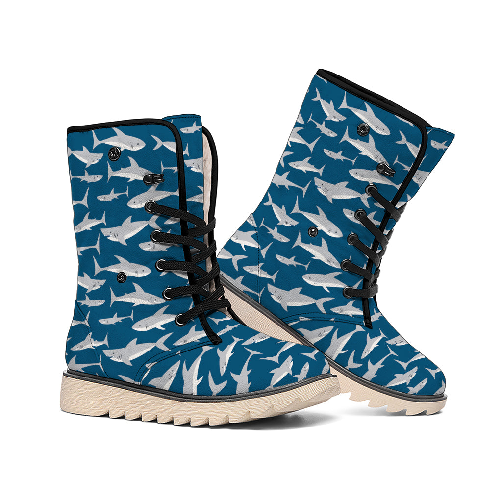 White Shark Pattern Print Winter Boots