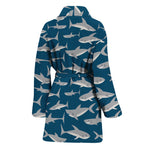 White Shark Pattern Print Women's Bathrobe