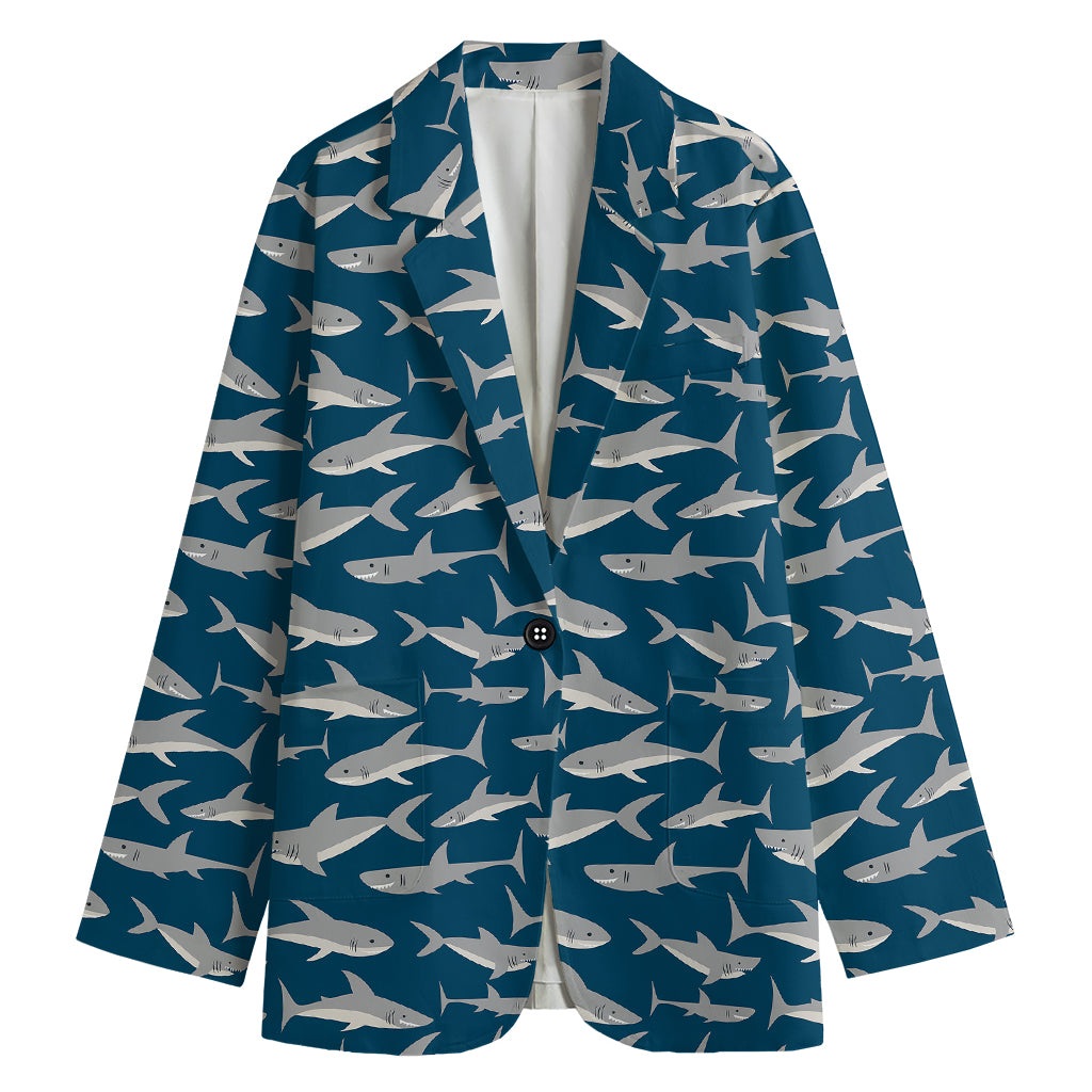 White Shark Pattern Print Women's Blazer