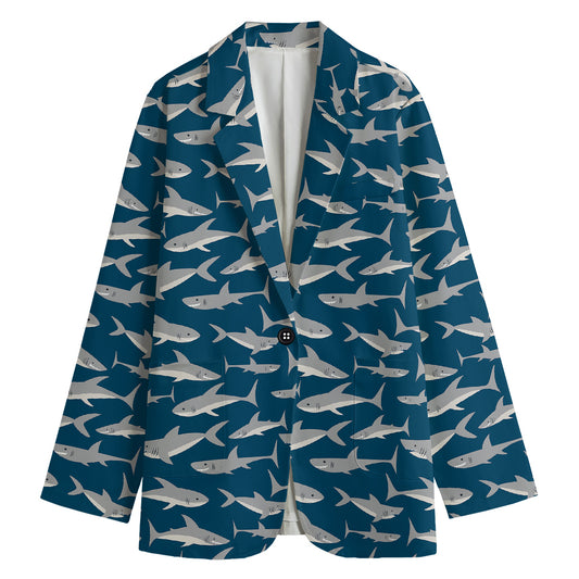 White Shark Pattern Print Women's Blazer