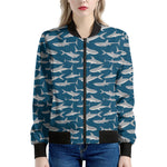 White Shark Pattern Print Women's Bomber Jacket