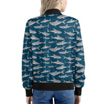 White Shark Pattern Print Women's Bomber Jacket
